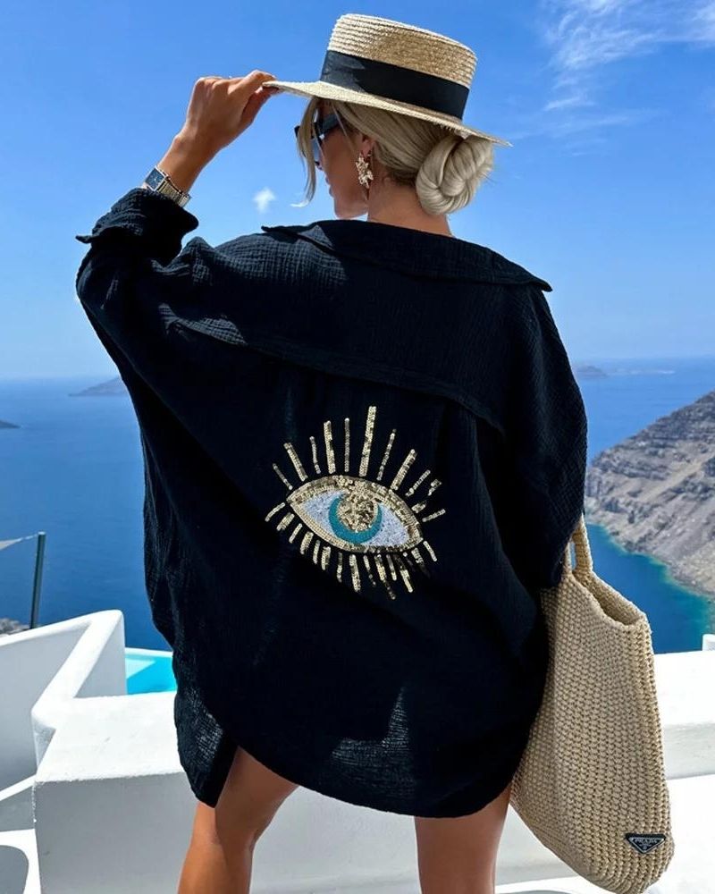 Ainara  - Camisa casual de lentejuelas y perlas