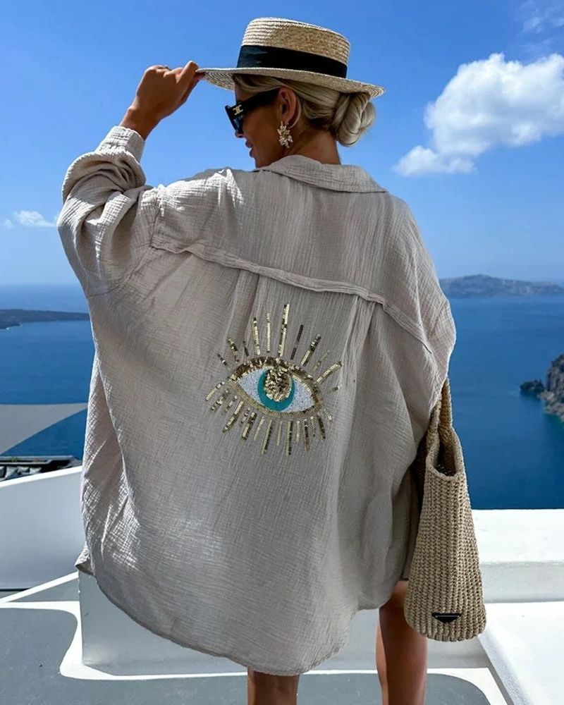 Ainara  - Camisa casual de lentejuelas y perlas