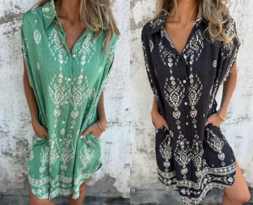 Almudena | Vestido holgado de manga corta con estampado