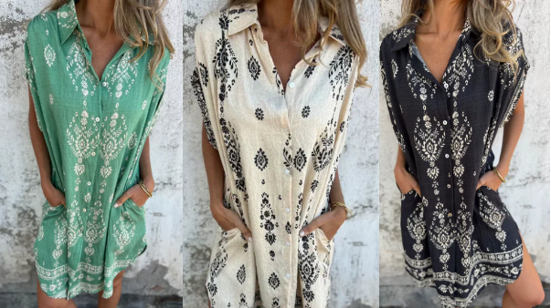 Almudena | Vestido holgado de manga corta con estampado