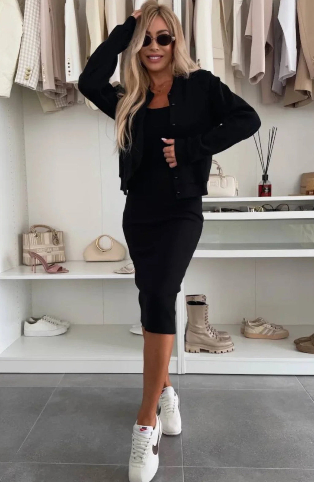 Karin™ | Vestido midi acanalado + Chaqueta bomber